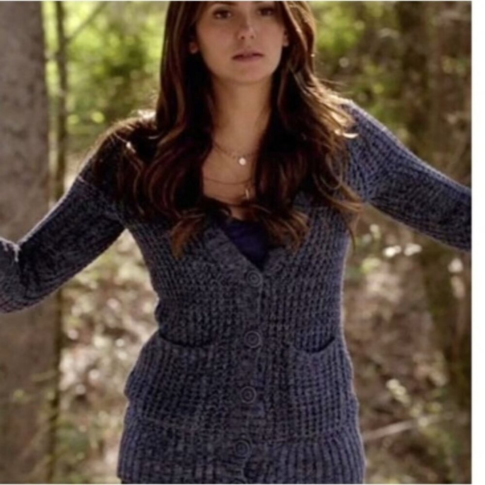 Elena Gilbert ASO Vampire Diaries Blue Chunky Knit Cardigan Sweater Size XL - Picture 1 of 12